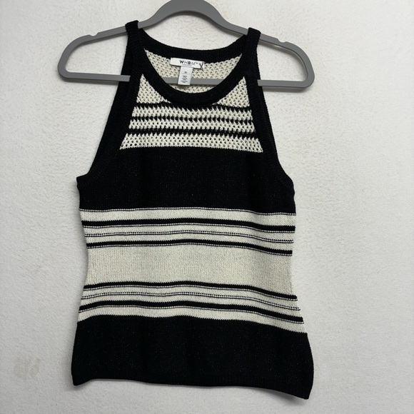 WHBM Halter Tank Knit Striped Xs Black White Sweater Blouse - Picture 1 of 7